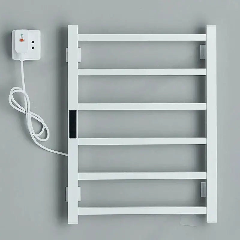 Modern black electric towel warmer with digital display for bathroom