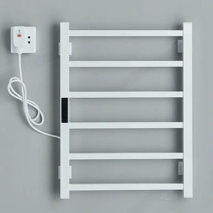 Modern black electric towel warmer with digital display for bathroom