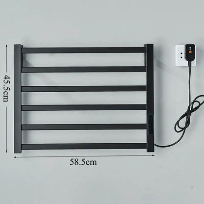 Modern black electric towel warmer with digital display for bathroom