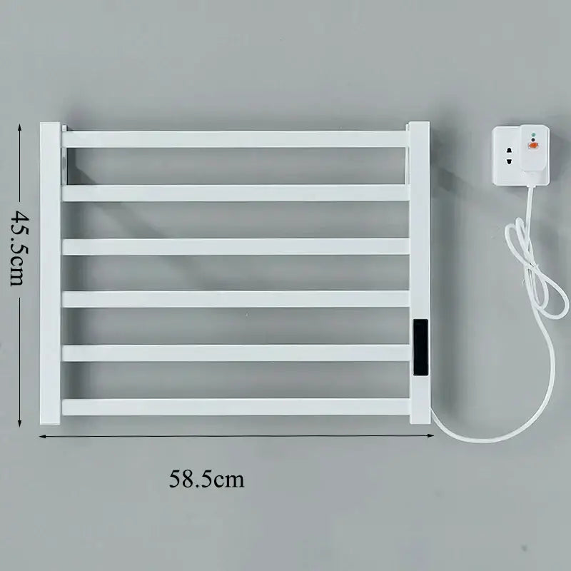 Modern black electric towel warmer with digital display for bathroom