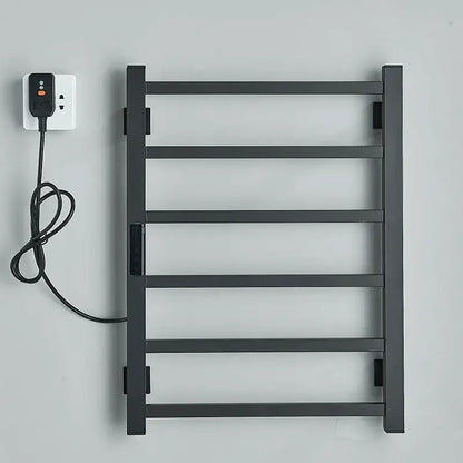Modern black electric towel warmer with digital display for bathroom