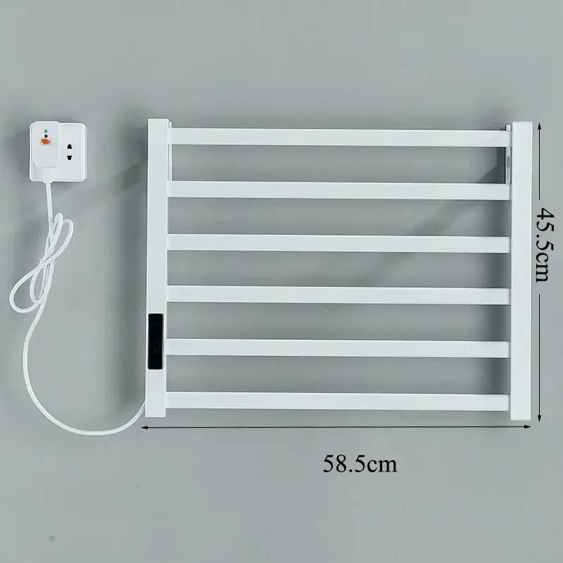 Modern black electric towel warmer with digital display for bathroom