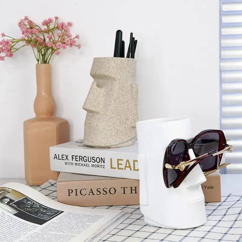 Modern black face desktop organizer bedroom resin statue holder
