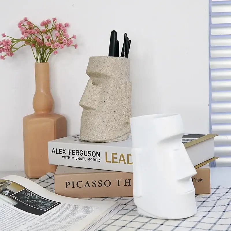 Modern black face desktop organizer bedroom resin statue holder
