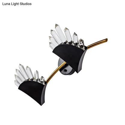 Modern black fan crystal wall light fixture bedroom sconce