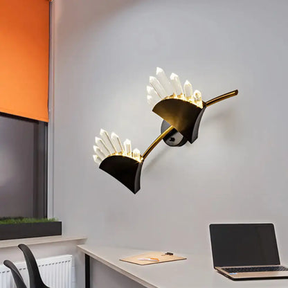 Modern black fan crystal wall light fixture bedroom sconce