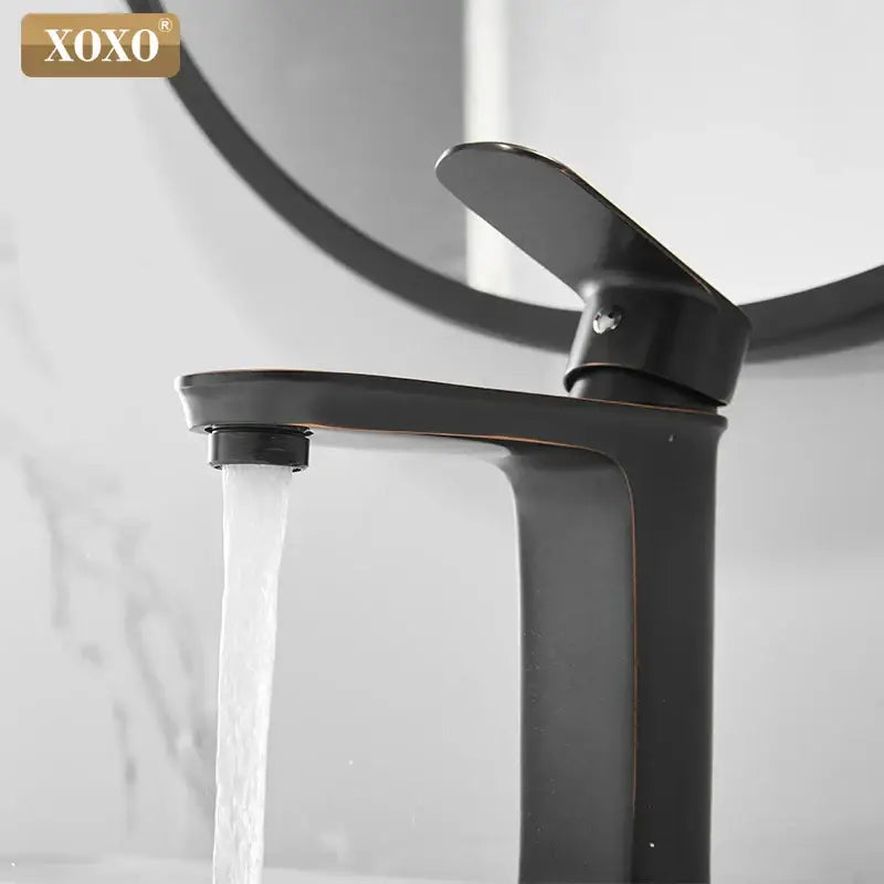 Modern black finish brass basin faucet bathroom hot cold water mixer