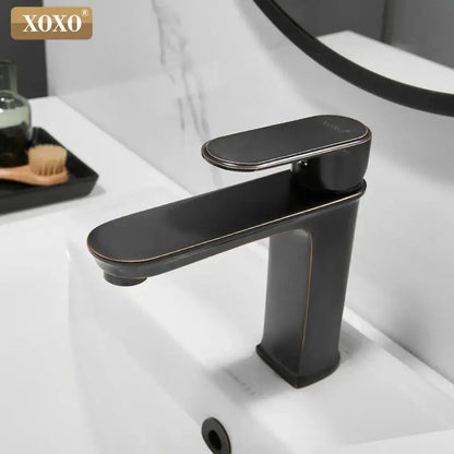 Modern black finish brass basin faucet bathroom hot cold water mixer