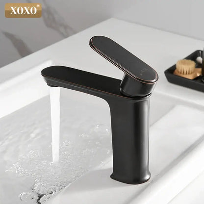 Modern black finish brass basin faucet bathroom hot cold water mixer
