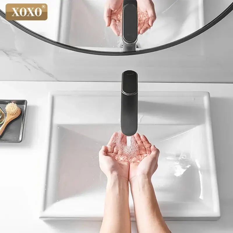 Modern black finish brass basin faucet bathroom hot cold water mixer