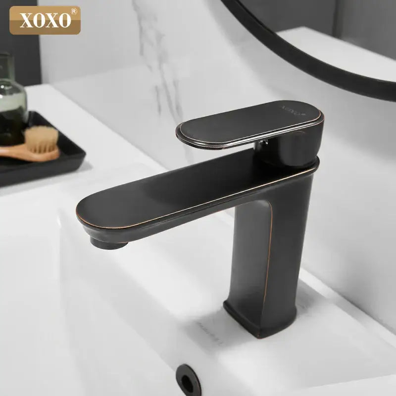 Modern black finish brass basin faucet bathroom hot cold water mixer