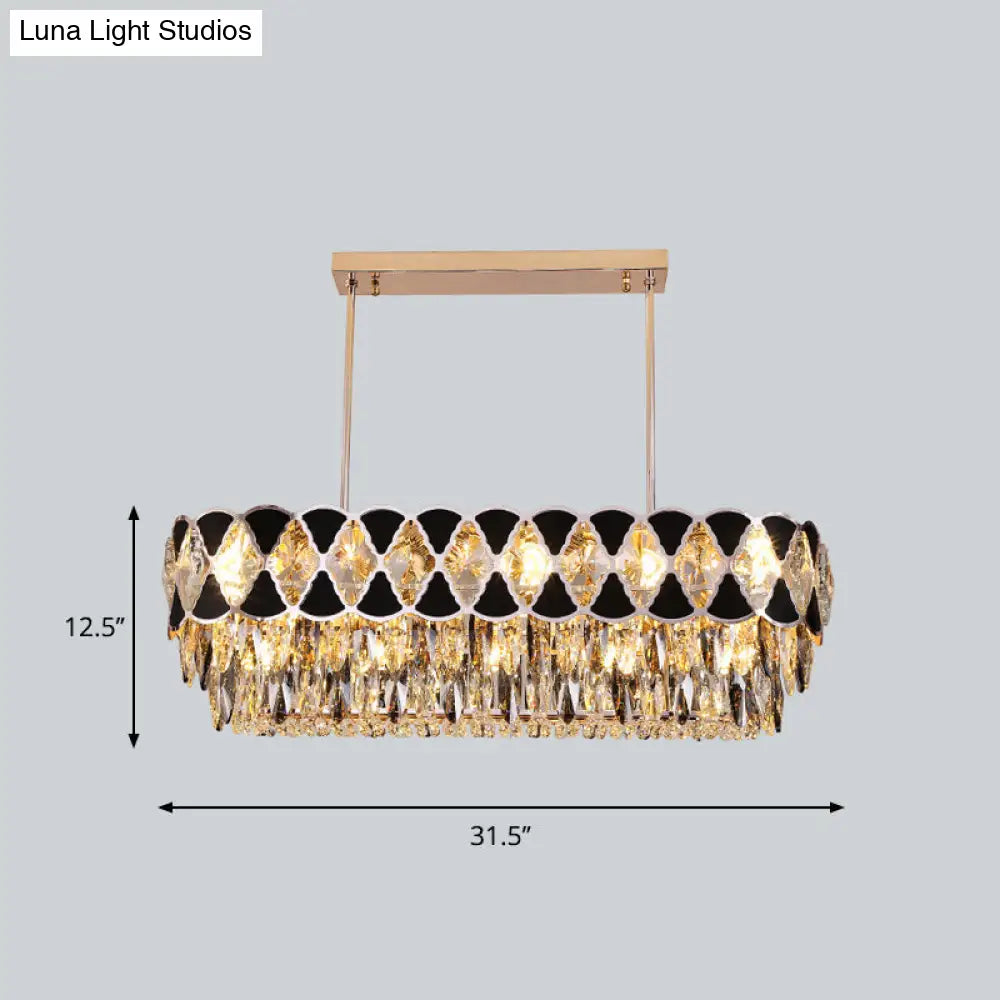 DecorBites™ Modern Black Finish Oval Island Chandelier with Clear Crystal Draping