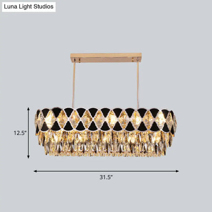 DecorBites™ Modern Black Finish Oval Island Chandelier with Clear Crystal Draping