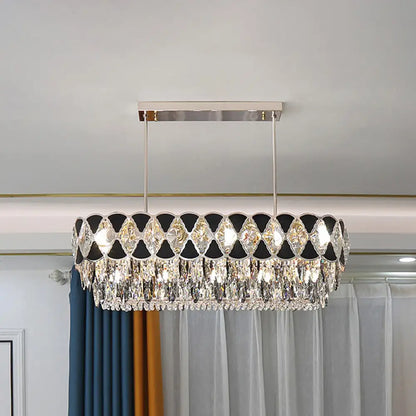 DecorBites™ Modern Black Finish Oval Island Chandelier with Clear Crystal Draping