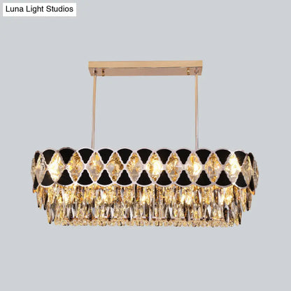 DecorBites™ Modern Black Finish Oval Island Chandelier with Clear Crystal Draping