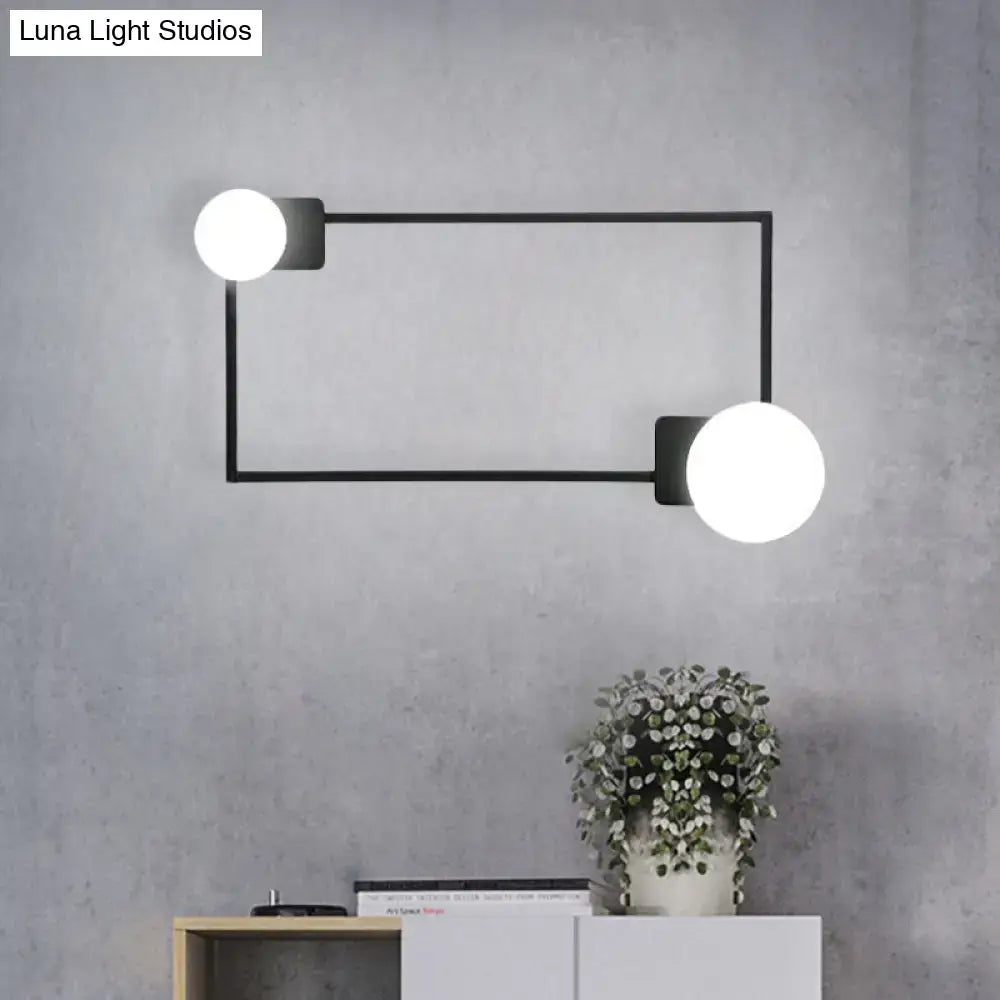 Modern black finish rectangle wall sconce bedroom glass globe light