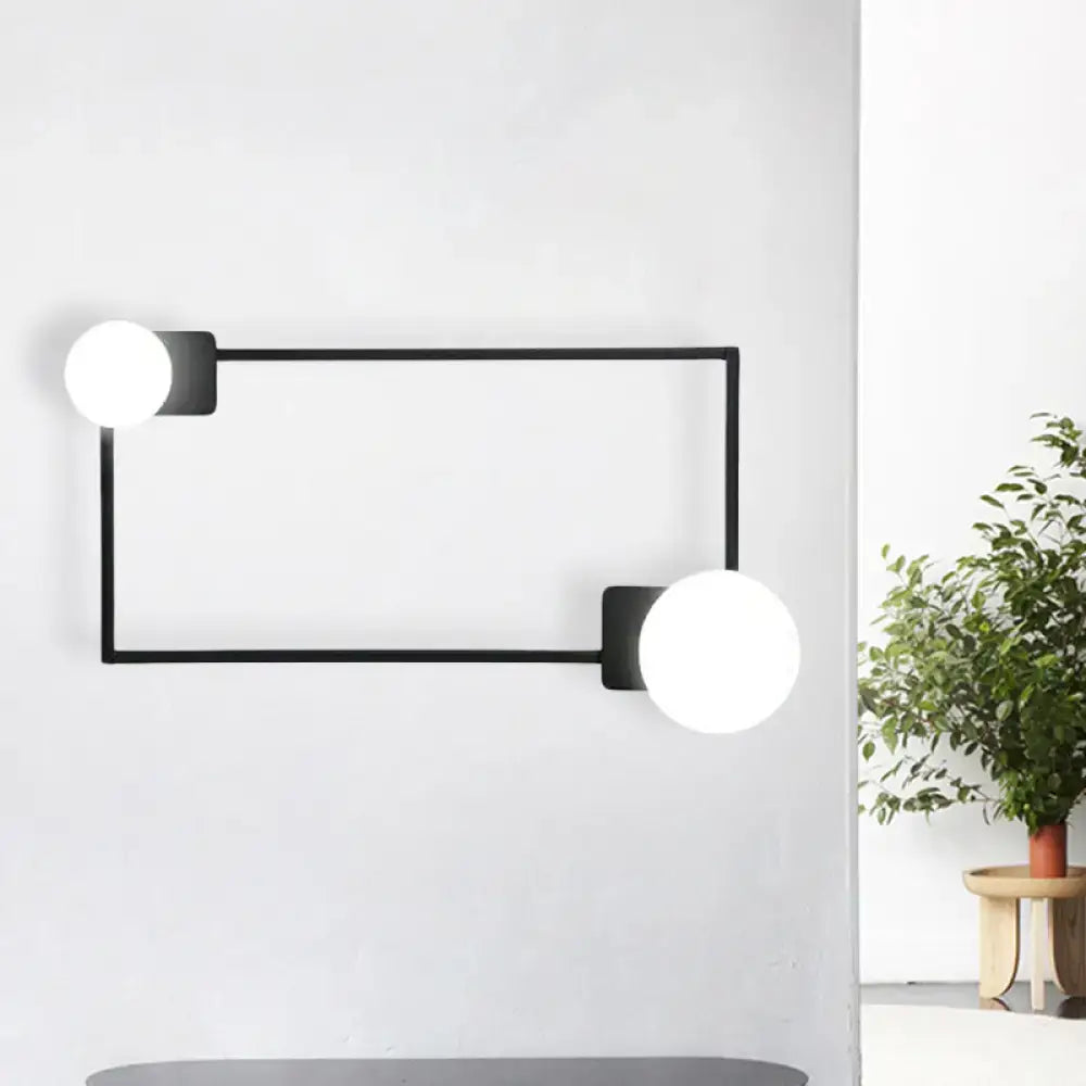 Modern black finish rectangle wall sconce bedroom glass globe light