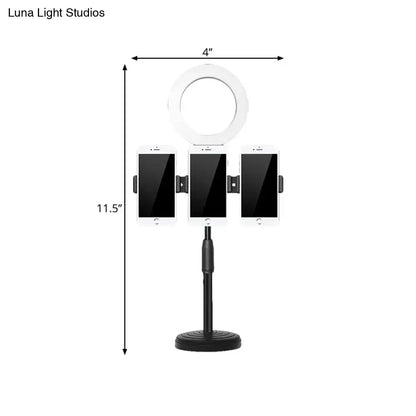 Modern black finish ring light with metal shade bedroom phone stand