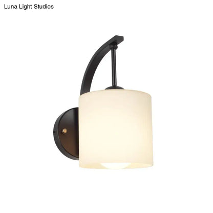 Modern black finish wall lamp bedroom cylindrical glass sconce