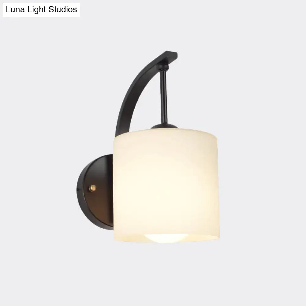 Modern black finish wall lamp bedroom cylindrical glass sconce