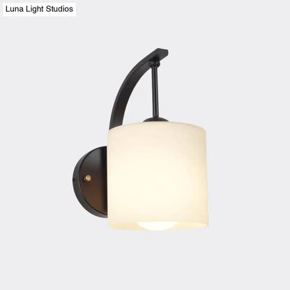 Modern black finish wall lamp bedroom cylindrical glass sconce