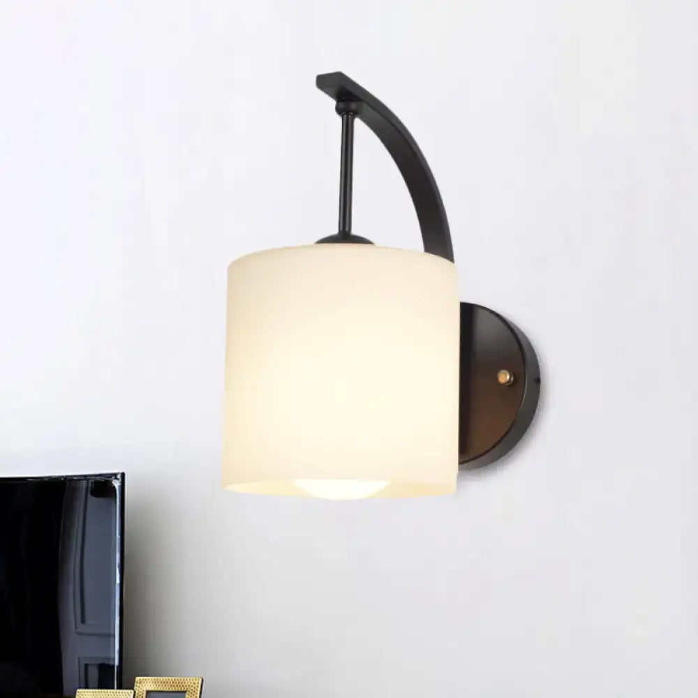 Modern black finish wall lamp bedroom cylindrical glass sconce