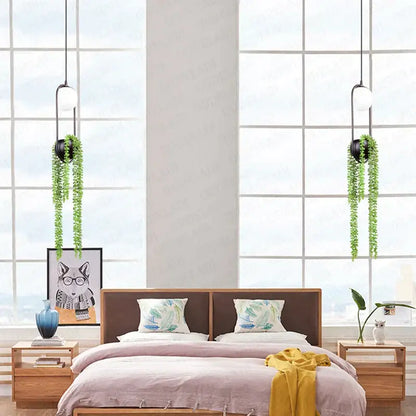 Modern black flower pot pendant light dining room planter decor