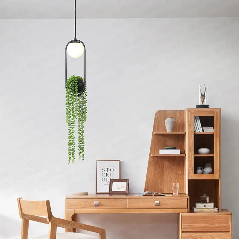 Modern black flower pot pendant light dining room planter decor