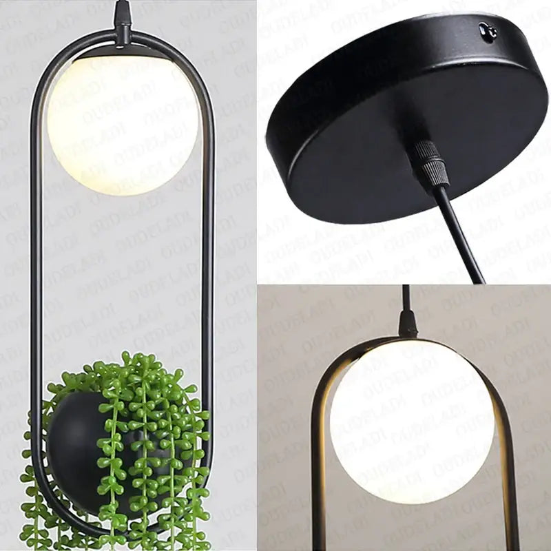 Modern black flower pot pendant light dining room planter decor
