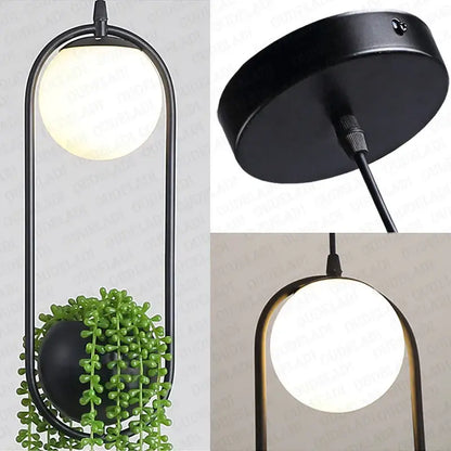 Modern black flower pot pendant light dining room planter decor