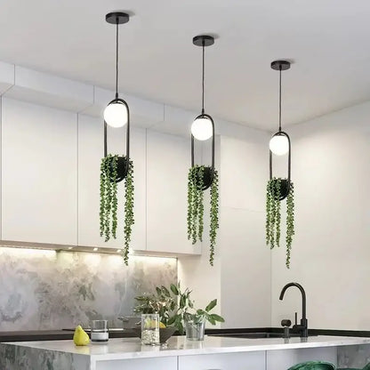 Modern black flower pot pendant light dining room planter decor