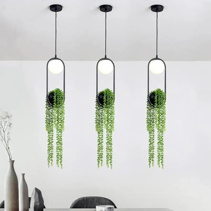 Modern black flower pot pendant light dining room planter decor