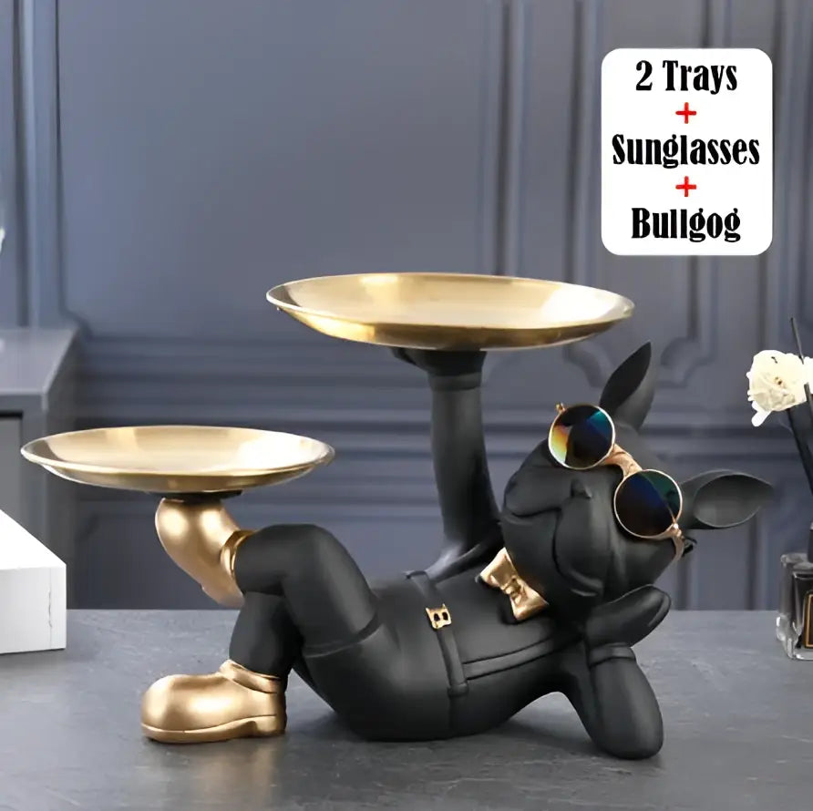 Modern black french bulldog sculpture living room key tray ornament