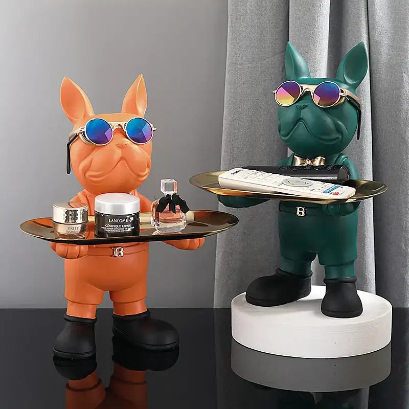 Modern black french bulldog sculpture living room key tray ornament