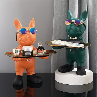 Modern black french bulldog sculpture living room key tray ornament