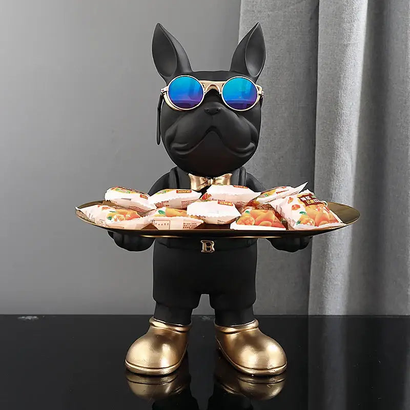 Modern black french bulldog sculpture living room key tray ornament