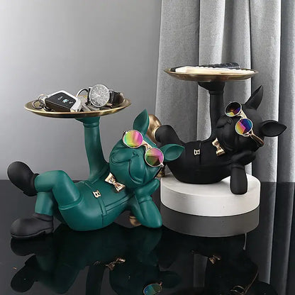Modern black french bulldog sculpture living room key tray ornament