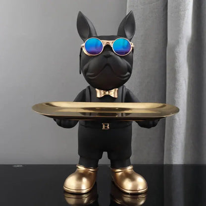 Modern black french bulldog sculpture living room key tray ornament
