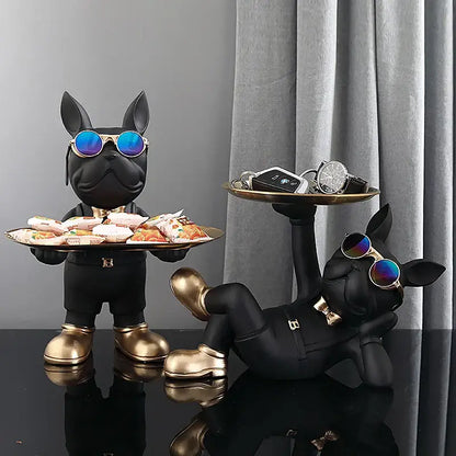 Modern black french bulldog sculpture living room key tray ornament