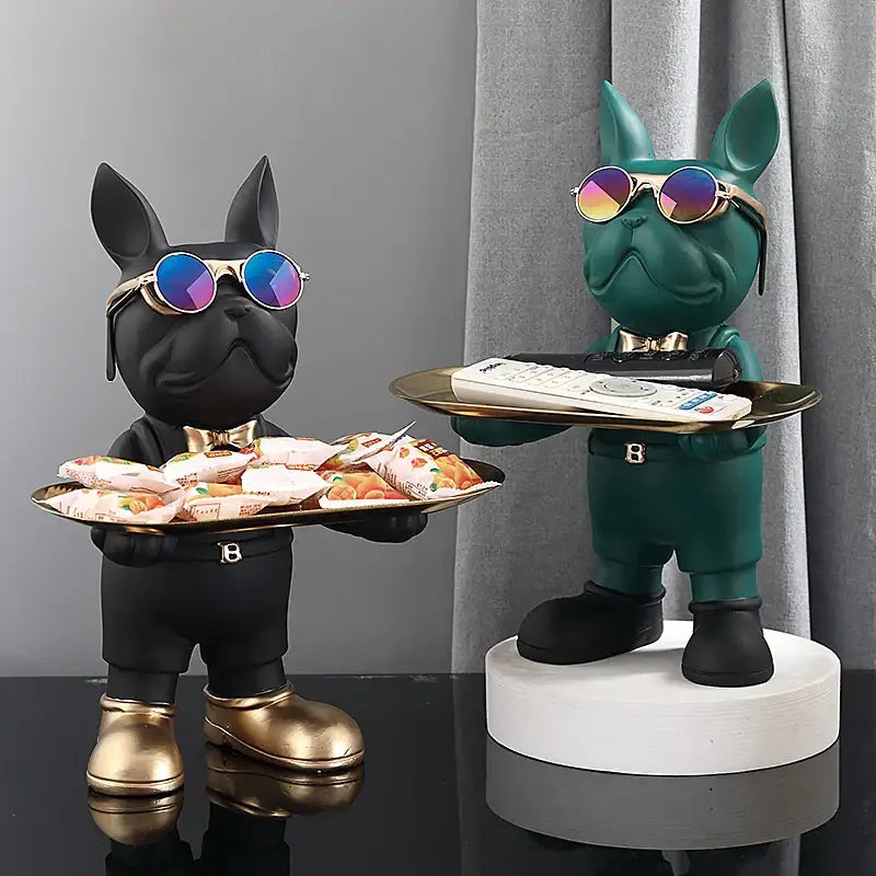 Modern black french bulldog sculpture living room key tray ornament