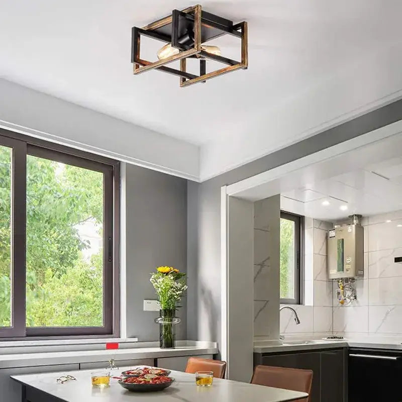Modern black geometric ceiling chandelier for living room