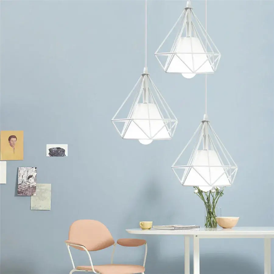 Modern black geometric diamond pendant lights trio for kitchen