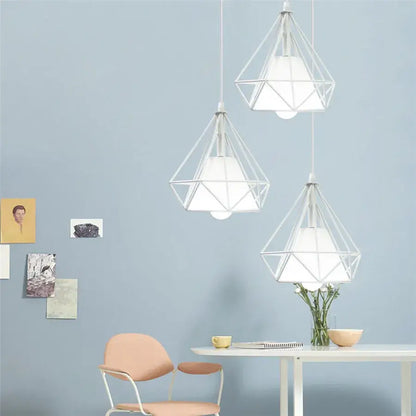 Modern black geometric diamond pendant lights trio for kitchen