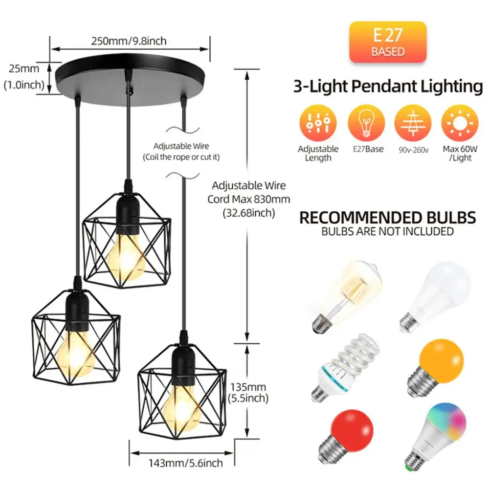 Modern black geometric led ceiling lamp kitchen pendant light