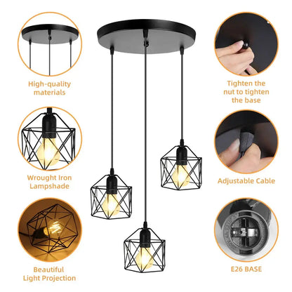 Modern black geometric led ceiling lamp kitchen pendant light