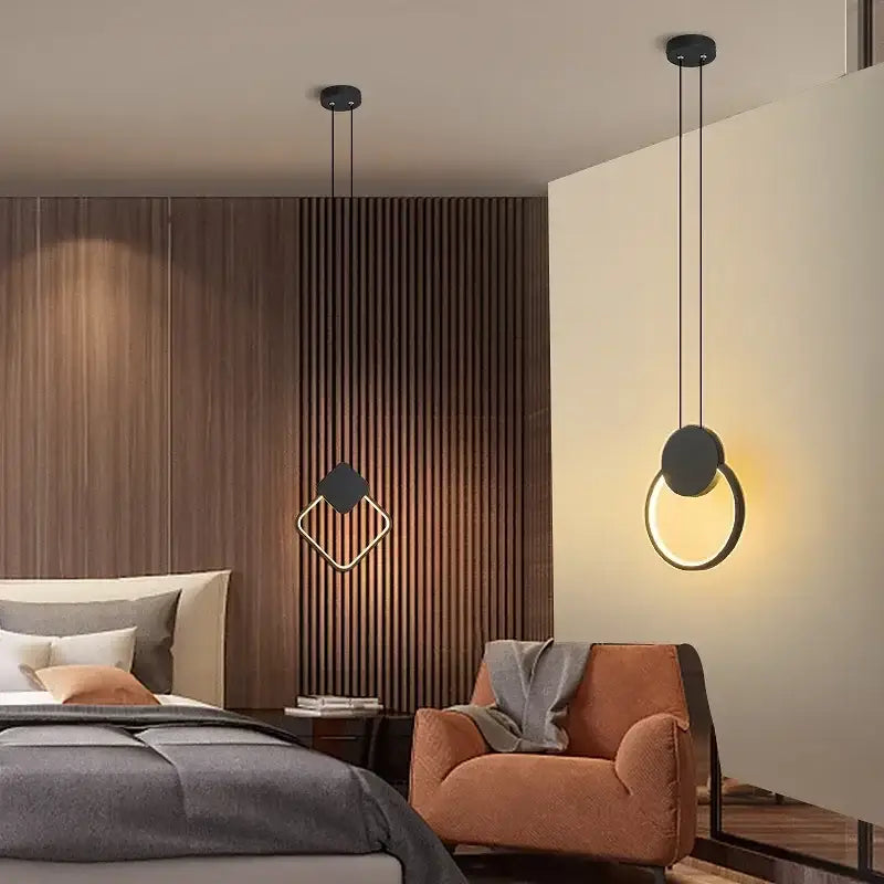 Modern black geometric led pendant light for living room