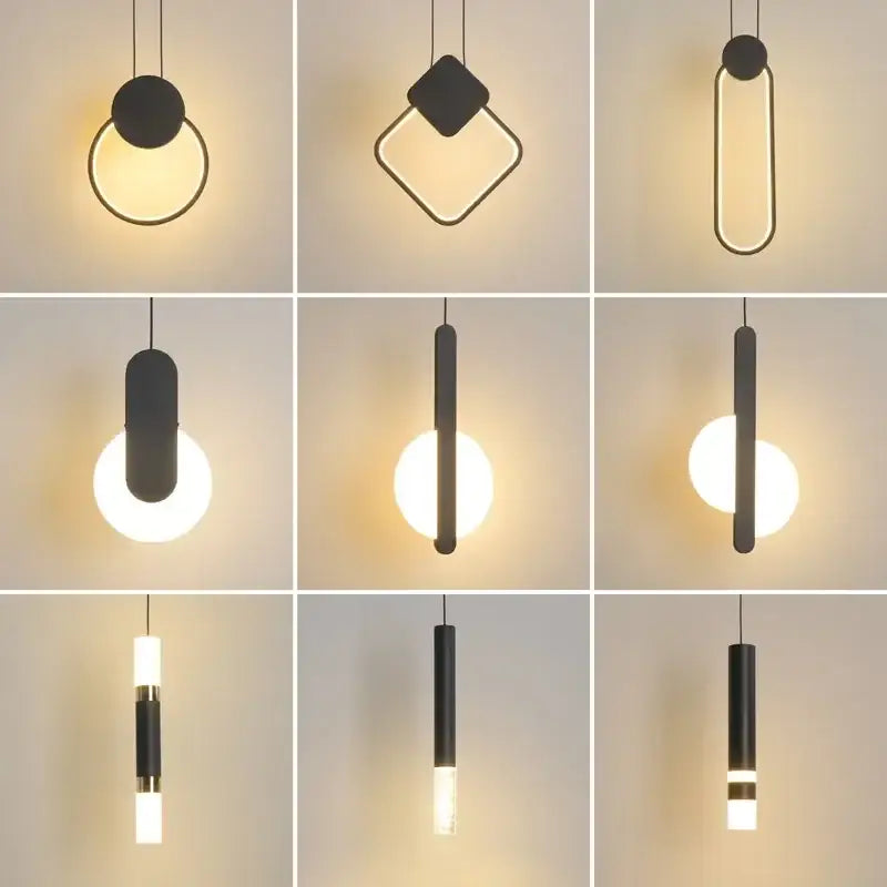 Modern black geometric led pendant light for living room