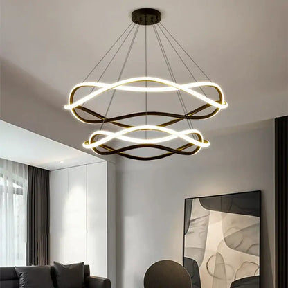 Modern black geometric led ring chandelier dining room light