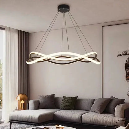 Modern black geometric led ring chandelier dining room light