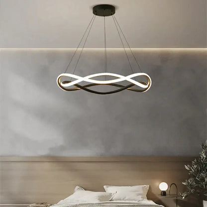 Modern black geometric led ring chandelier dining room light